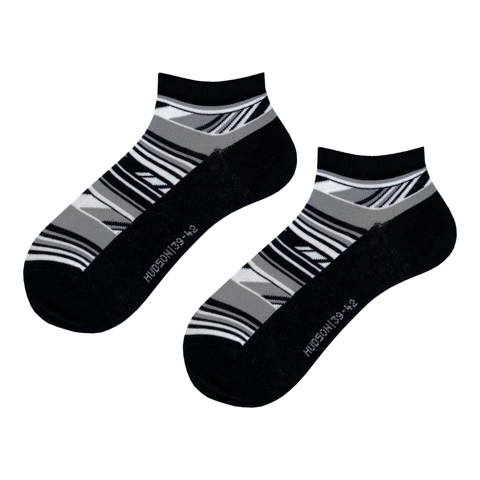 HUDSON Herren FLOW -  39/42 - Herren Sneaker Socken mit gestreiften Ethno-Elementen - Black (Schwarz)