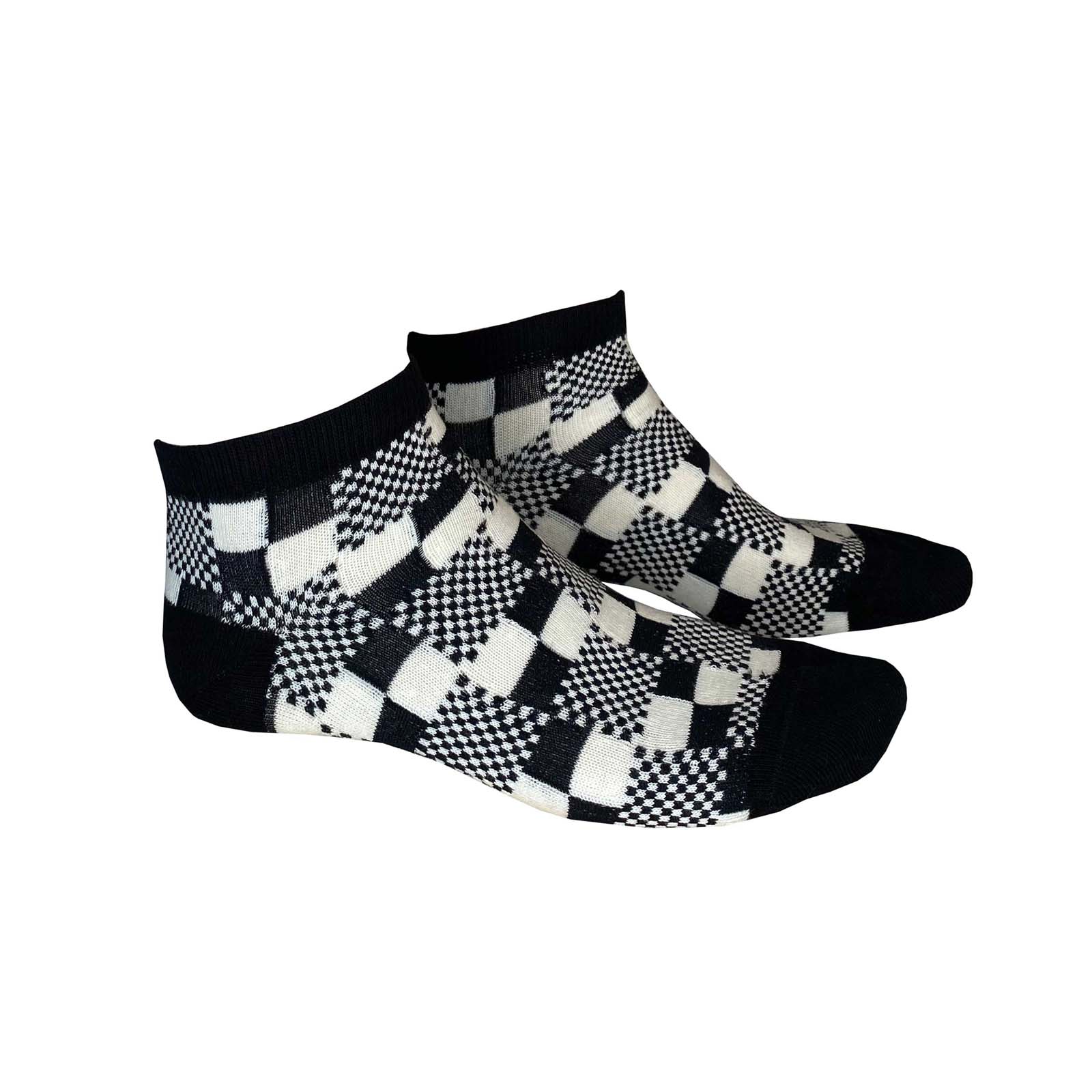 HUDSON Herren TRICKY -  39/42 - Herren Sneaker Socken mit auffälligem Schachbrett-Muster - Black (Schwarz)
