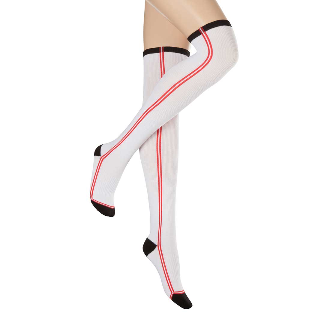 HUDSON Damen ACTIVE PERFORMANCE NO. 1 -  35/38 - Trendige Overknees mit vertikalen Streifen - White (Weiß)