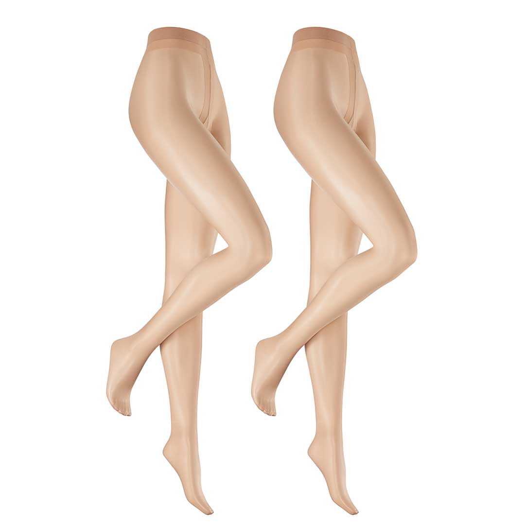 HUDSON Damen SIMPLY SHINE 15 2-PACK -  48/50 - Schimmernde Strumpfhosen im Doppelpack - Skin (Beige)