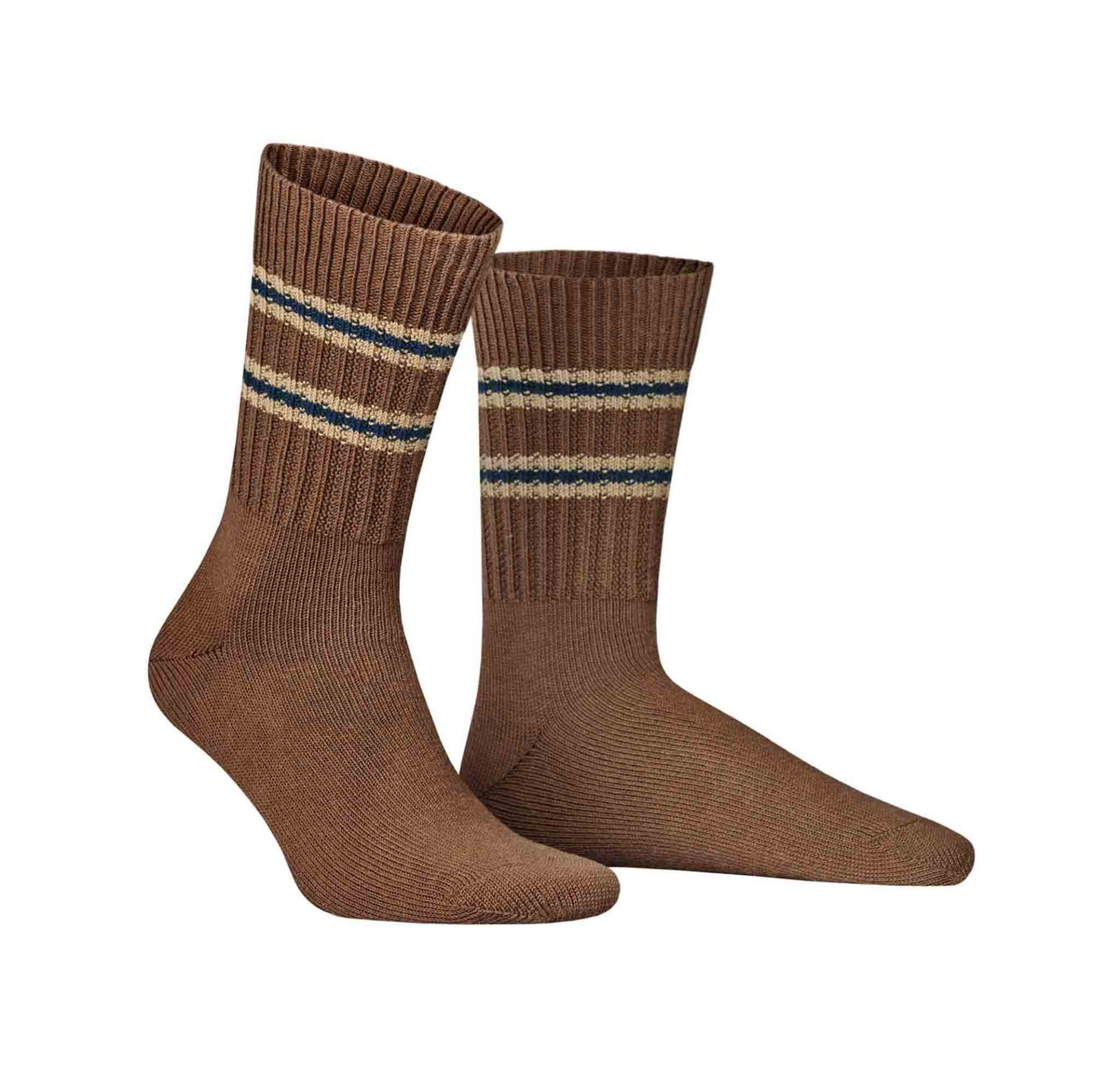 HUDSON Herren CRUDE -  43/46 - Socken mit sportlichen Ringeln - Wood 0891 (Braun)