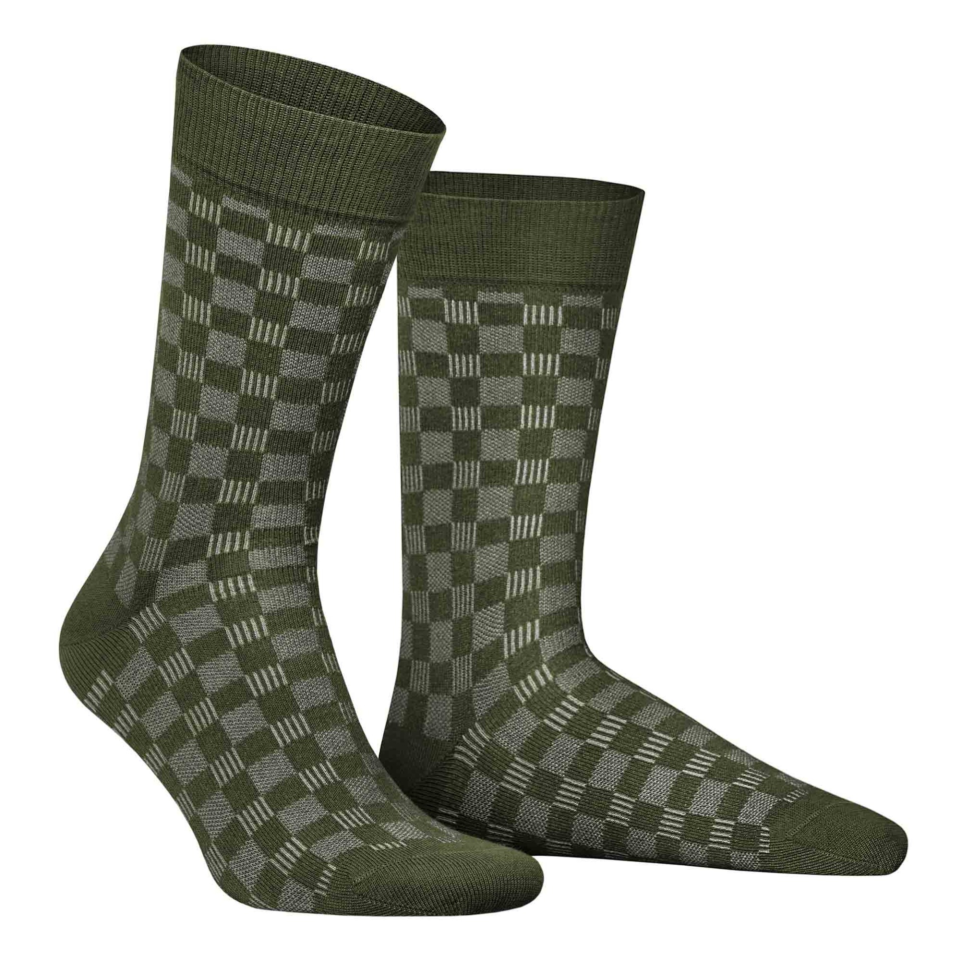 HUDSON Herren BOARD -  43/46 - Socken mit Schachbrett-Muster - Army green 0112 (Grün)
