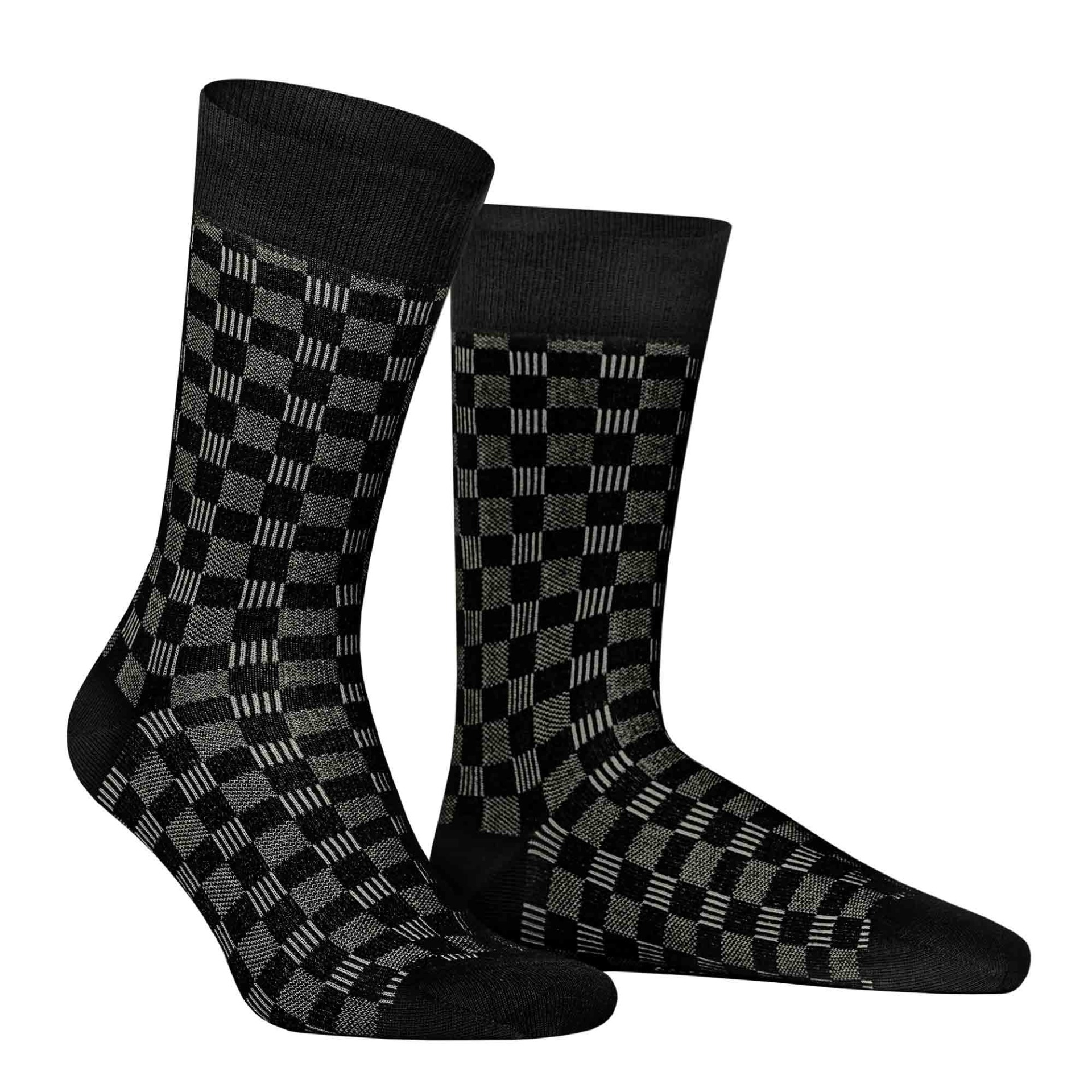 HUDSON Herren BOARD -  39/42 - Socken mit Schachbrett-Muster - Black (Schwarz)