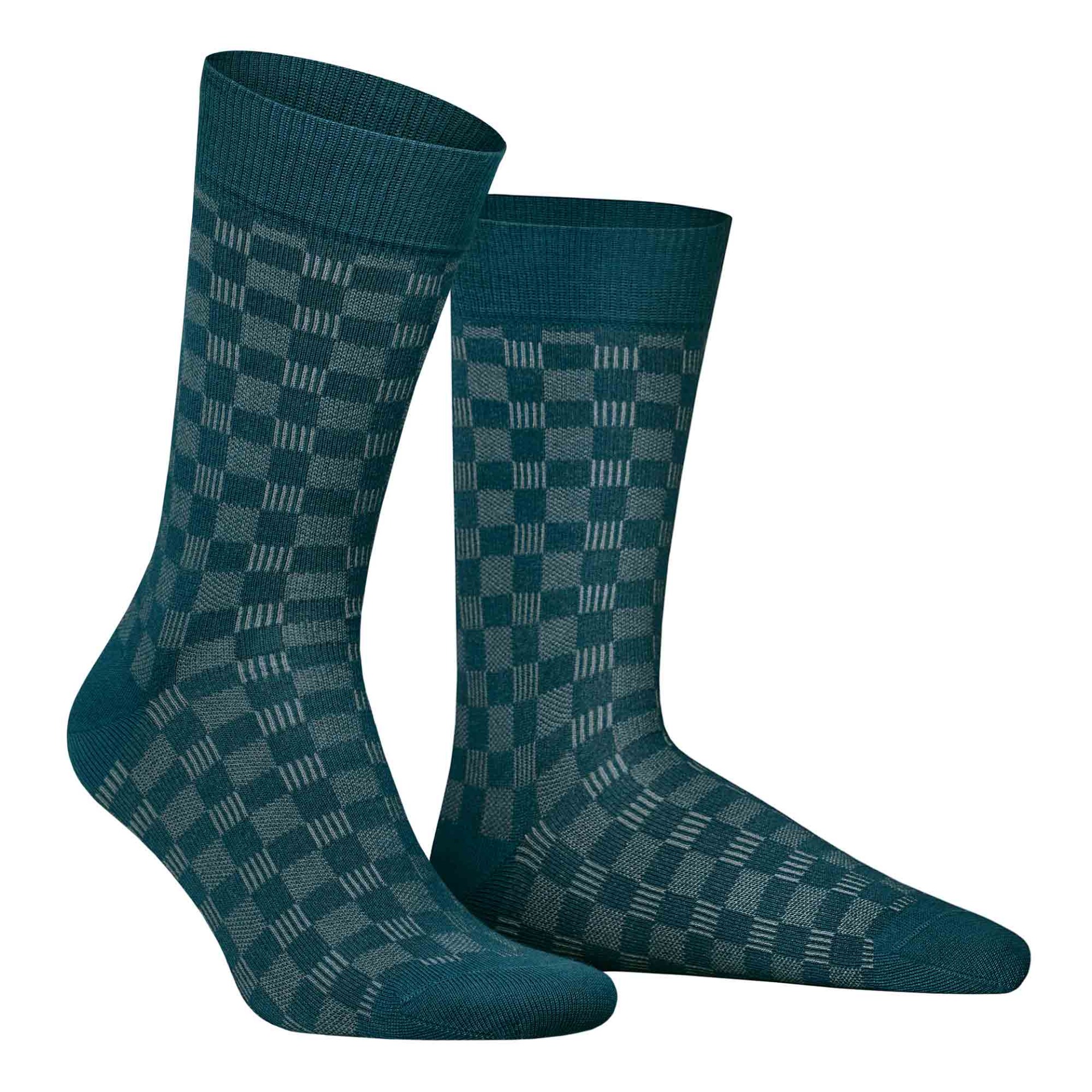 HUDSON Herren BOARD -  43/46 - Socken mit Schachbrett-Muster - Capri blue 0111 (Blau)