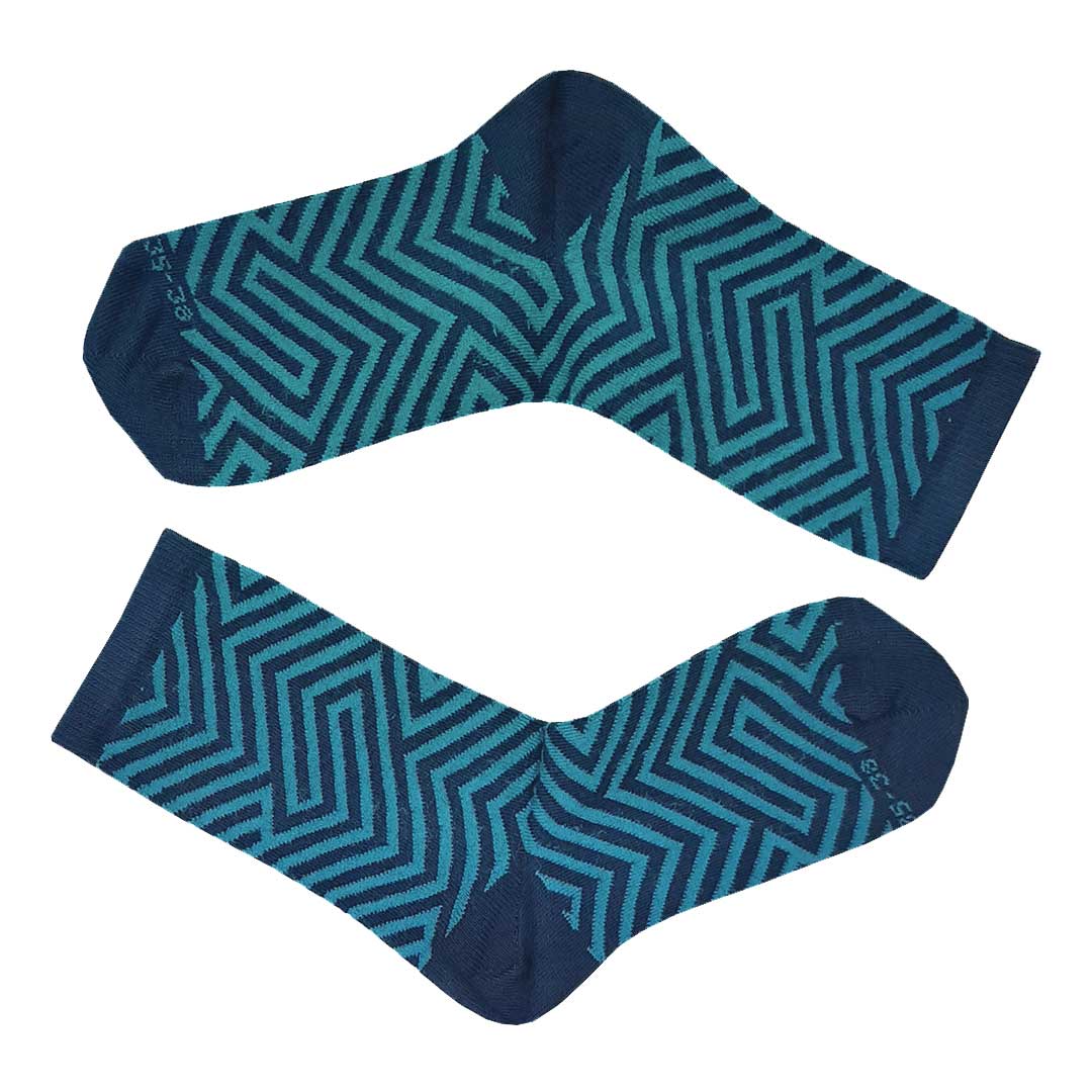 HUDSON Damen LABYRINTH -  35/38 - Socken mit grafischer Labyrinth Musterung - Maya (Blau)