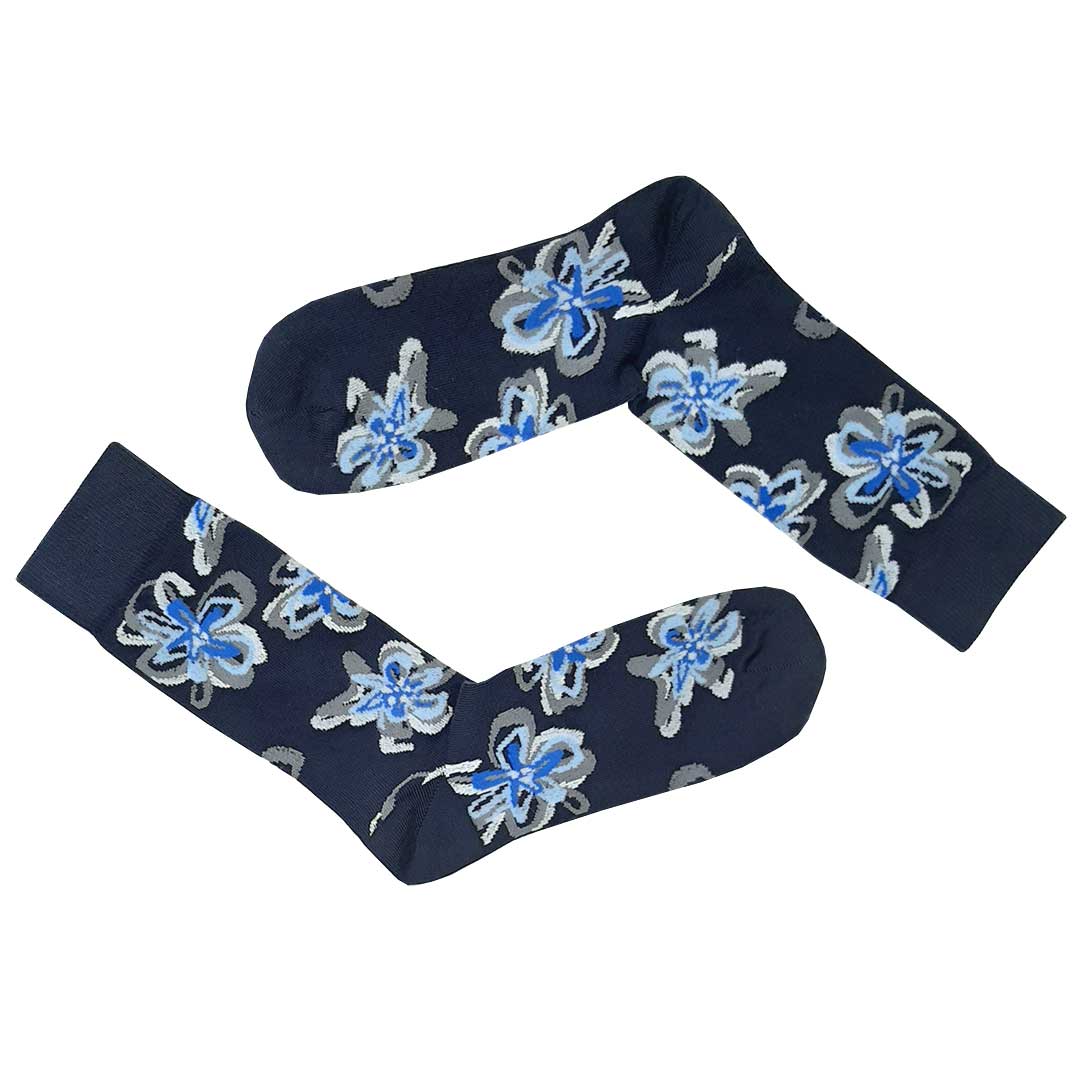 HUDSON Herren MODERN FLOWER -  39/42 - Herren Socken mit modernem Blumen-Muster - Marine (Blau)