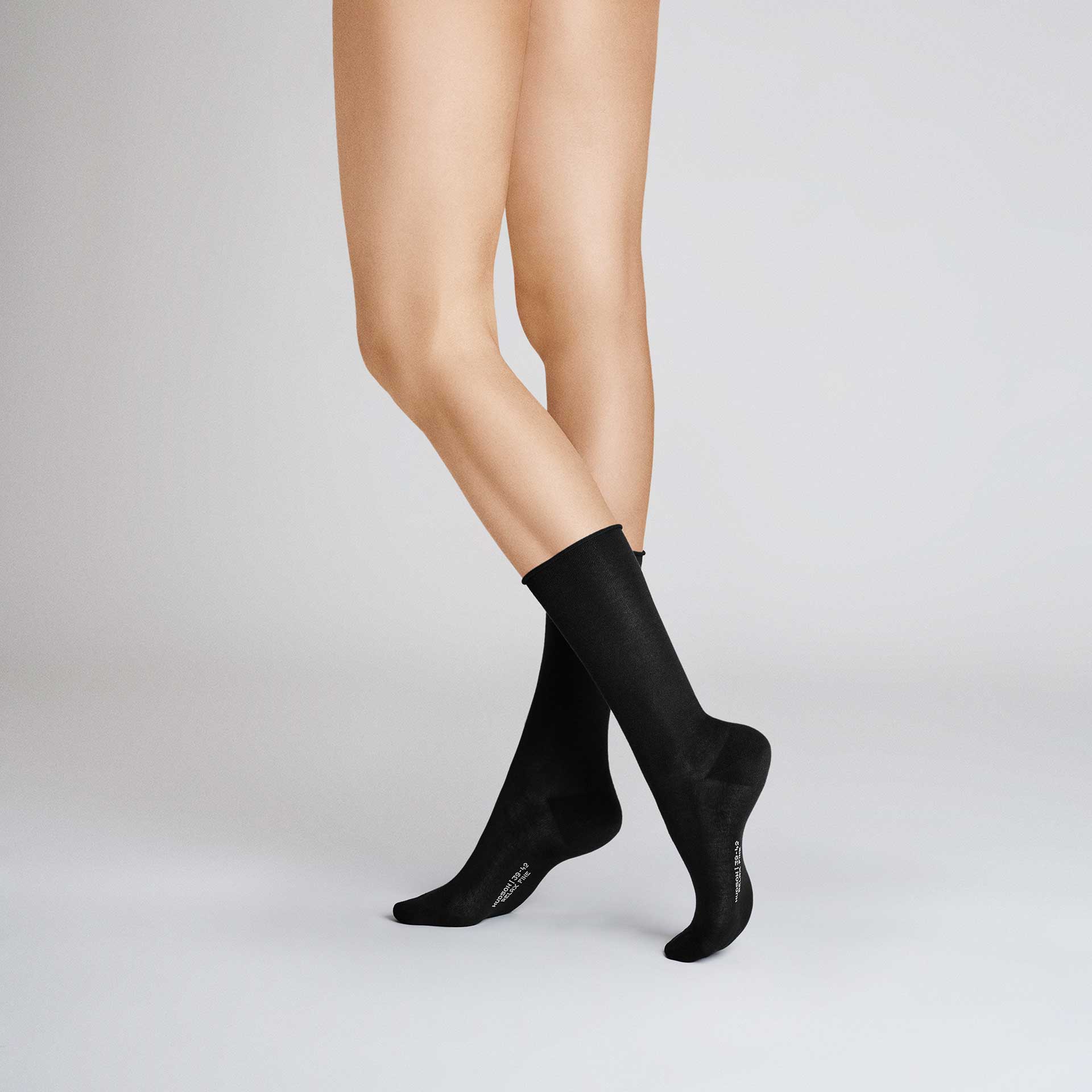 HUDSON Damen RELAX FINE  -  35/38 - Socken mit hohem Baumwoll-Anteil und Rollrand - Black (Schwarz)