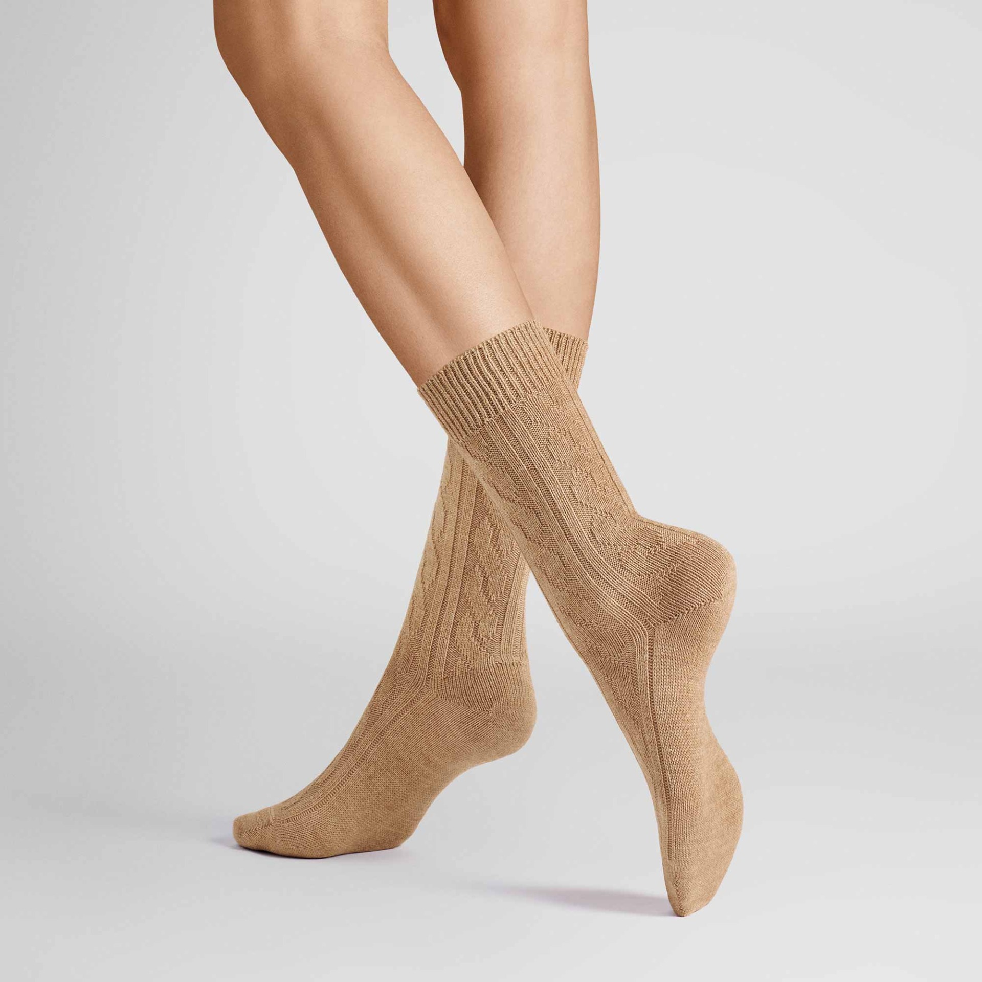 HUDSON Damen WINTER PLAIT -  35/38 - Wärmende Socken mit Zopf-Muster - Beigemel. 0723 (Dunkel Beige)