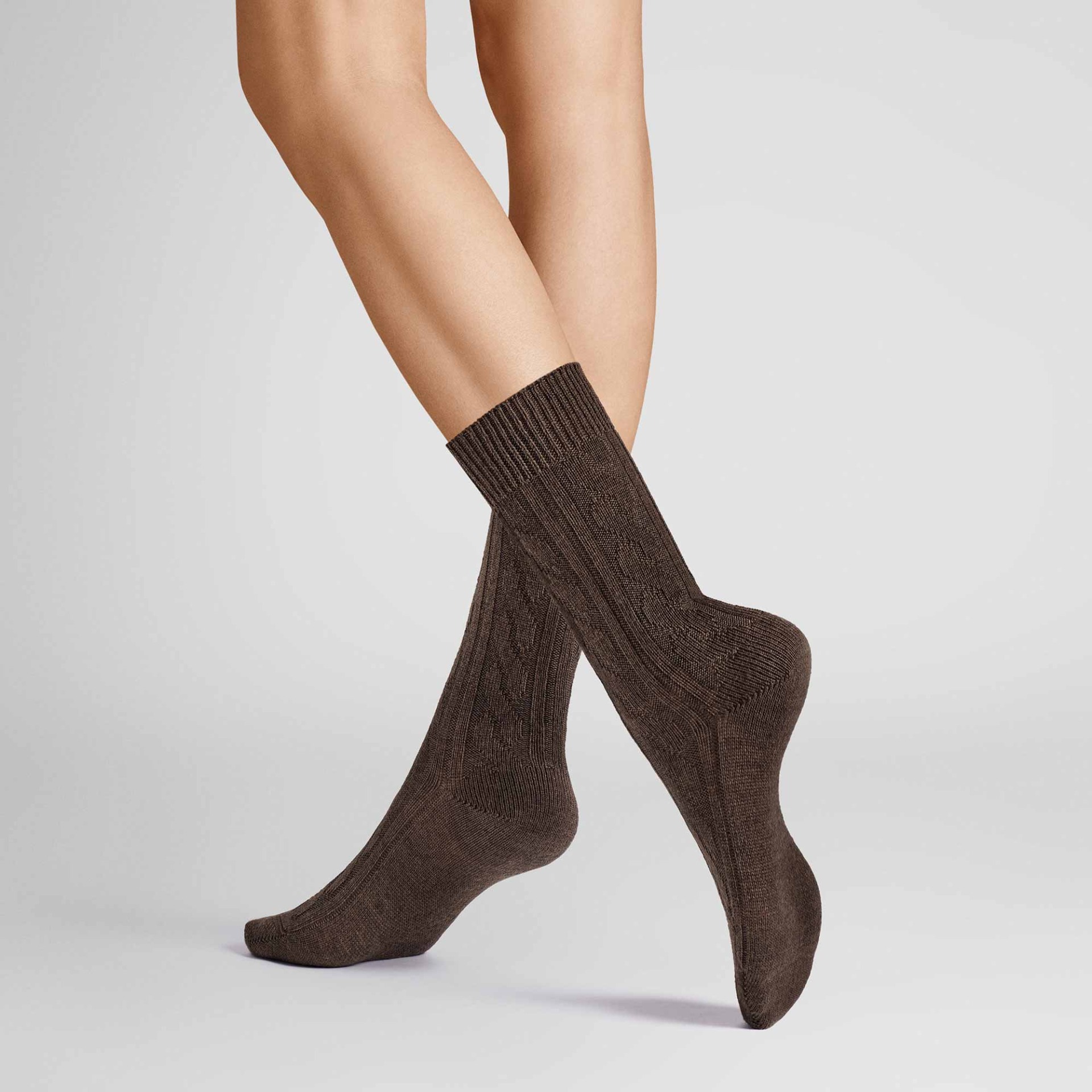 HUDSON Damen WINTER PLAIT -  35/38 - Wärmende Socken mit Zopf-Muster - Brown mel. 0763 (Braun)